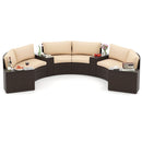 7 Pieces Patio Furniture Set PE Rattan Half-Moon Curved Sofas with Side Tables-Brown