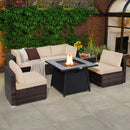 7 Pieces Patio Furniture Set with 35 Inches 50000 BTU Propane Gas Fire Pit Table and Waterproof Cover for Firpit