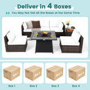 7 Pieces Patio Furniture Set with 35 Inches 50000 BTU Propane Gas Fire Pit Table and Waterproof Cover for Firpit