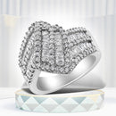 14K White Gold 1-1/2 Cttw Round and Baguette Diamond Bypass Cocktail Ring Band (H-I Color, SI1-SI2 Clarity) - Size 7