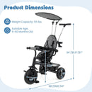 7-in-1 Baby Stroller Tricycle with Adjustable Canopy and Foldable Footrests for Ages 9-60 Months Old