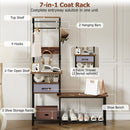 Hall Tree with Shoe Bench and Storage Hooks - Rustic Brown