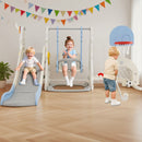 7 in 1 Toddler Slide and Swing Set with Height Adjustable Swing and Basketball Hoop