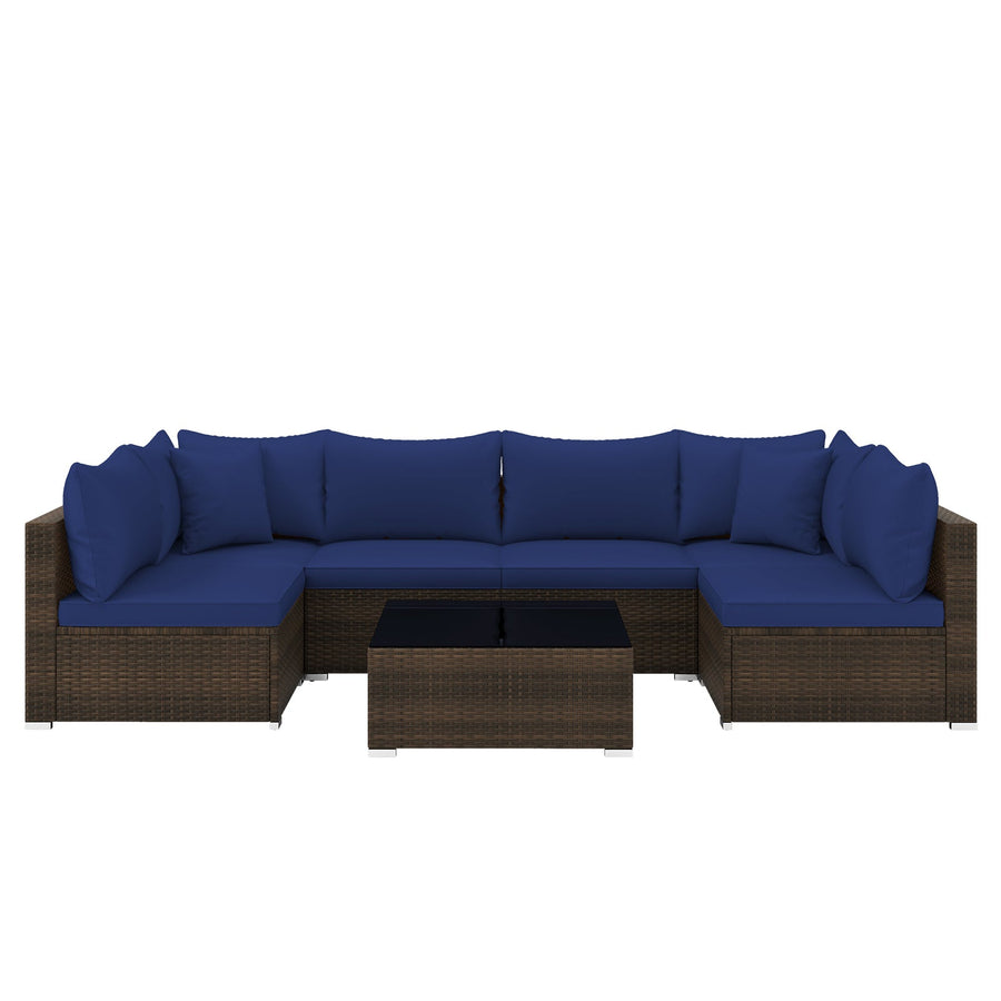7 Pieces Patio Rattan Furniture Set with Sectional Sofa Cushions