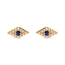 10K Yellow Gold Blue Sapphire and Diamond Accent Evil Eye Stud Earring (H-I Color, I1-I2 Clarity)