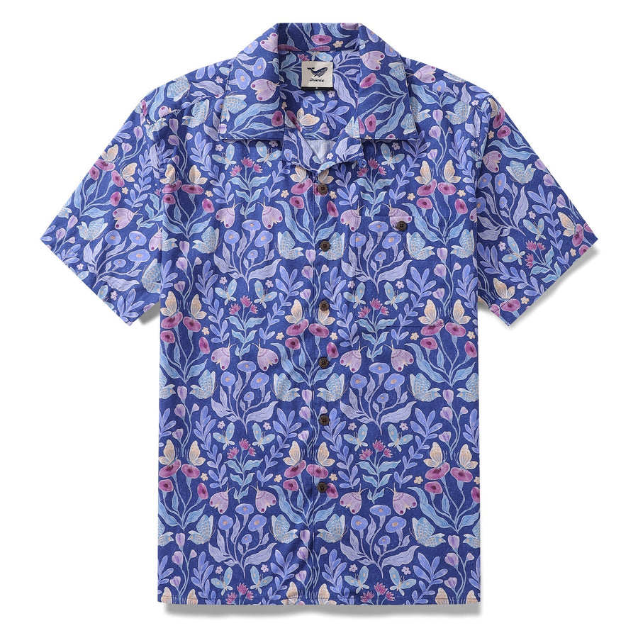 Hawaiian Shirt For Men Midnight Garden By Jill Labieniec Print Shirt Camp Collar 100% Cotton