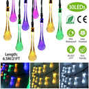 Outdoor Solar String Lights 21 Feet 30 LEDs Water Drop Solar Powered Lights Waterproof Solar Fairy Lights Decorative Solar Powered Lights for Home Pat
