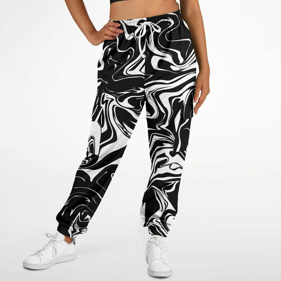 Black and White Oil Spill Unisex Cargo Joggers (Fleece Lined)