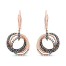14K Rose Gold 1.00 Cttw White and Brown Diamond Intertwining Hoops and Circle Dangle Earrings (H-I/Brown Color, SI1-SI2 Clarity)