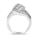 14K White Gold 1-1/2 Cttw Round and Baguette Diamond Bypass Cocktail Ring Band (H-I Color, SI1-SI2 Clarity) - Size 7