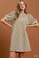 Umgee Floral Textured Puff Sleeve Mini Dress