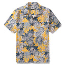 Yellow Hawaiian Shirt For Men Japanese Flower Shirt Camp Collar 100% Cotton Shirt