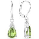 2.80 Carat Genuine Peridot and White Zircon .925 Sterling Silver Earrings