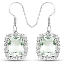 10.48 Carat Genuine Green Amethyst and White Topaz .925 Sterling Silver Earrings