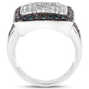 0.64 Carat Genuine White Diamond and Blue Diamond .925 Sterling Silver Ring