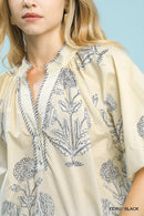 Umgee Floral Print V-Neck Top