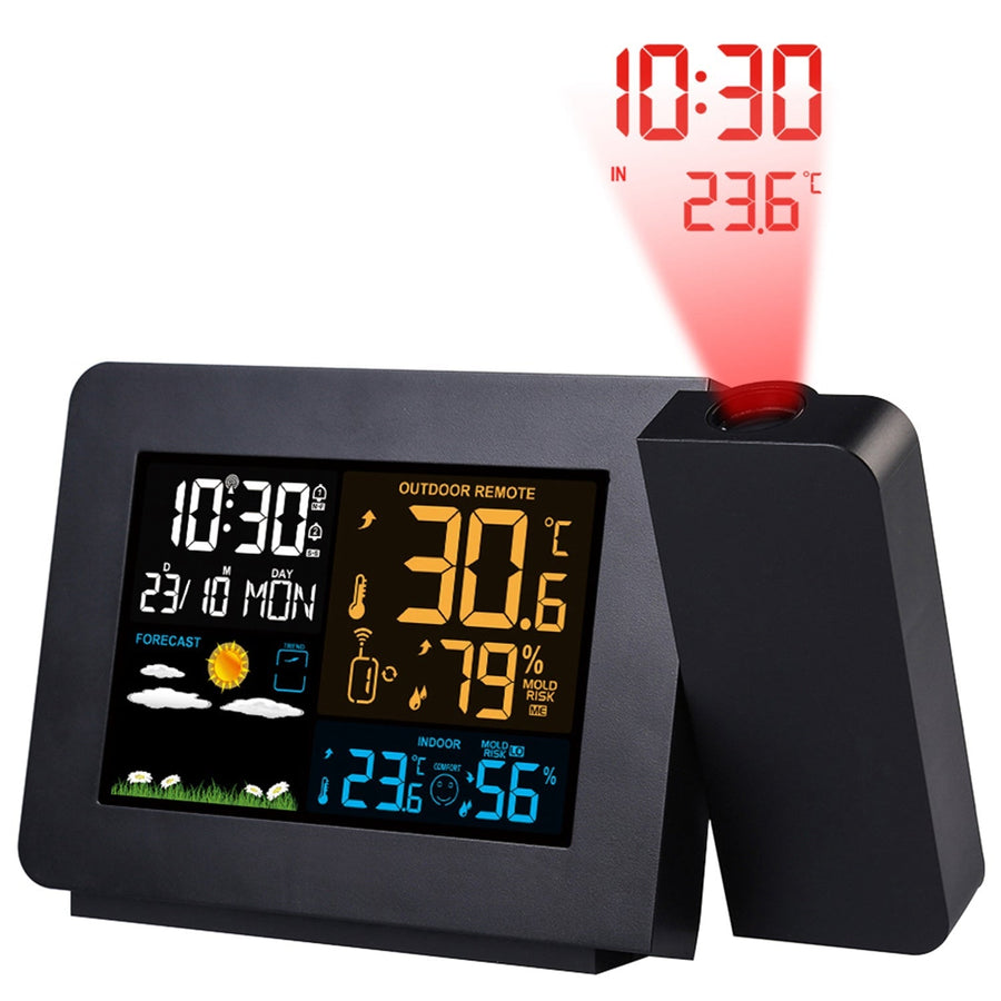 Atomic Projection Alarm Clock Radio Control Clock with WWVB Function Weather Station Dual AlarmsÊSnooze Outdoor Wireless Temperature Humidity Sensor