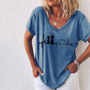 Cross-Border 3D Printed Loose V-Neck T-shirt for Women