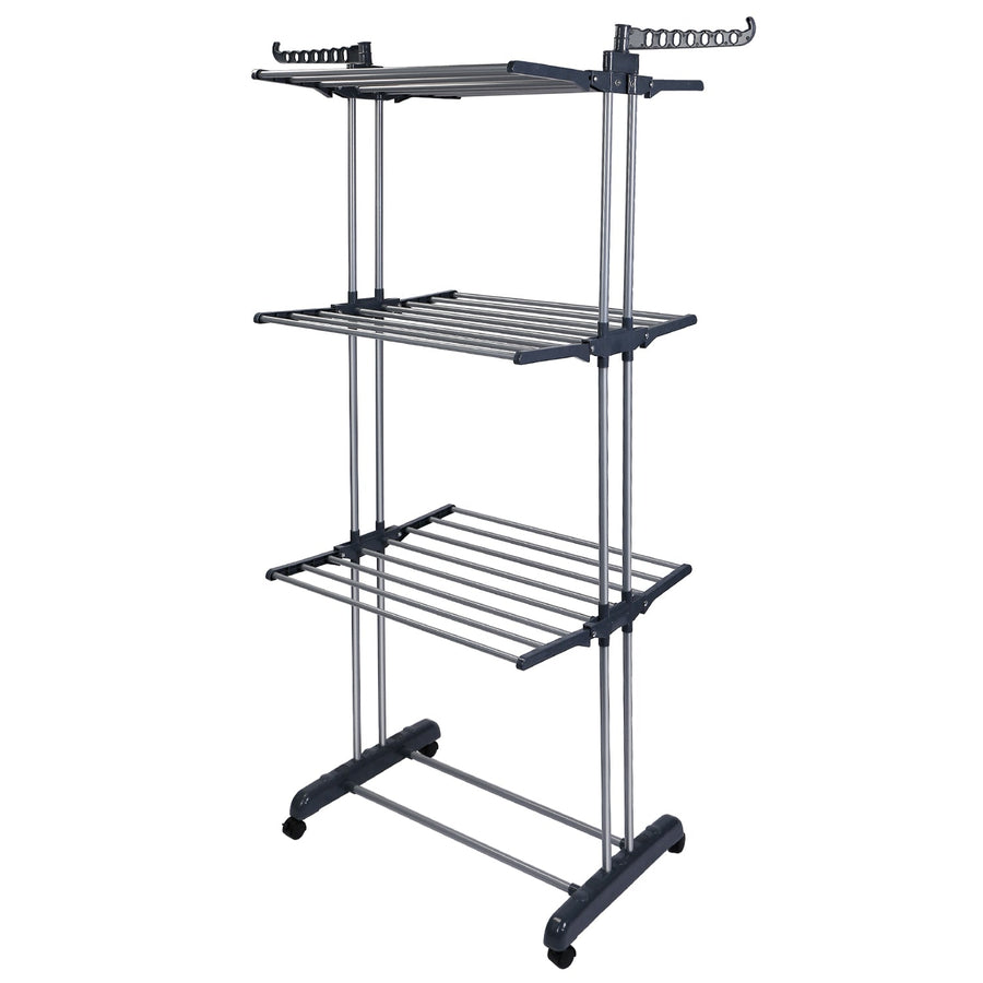 Clothes Drying Rack Rolling Collapsible Laundry Dryer Hanger Stand Rail Shelve_x000B__x000B_Wardrobe Clothing Drying Racks w/ Dual Side Wings