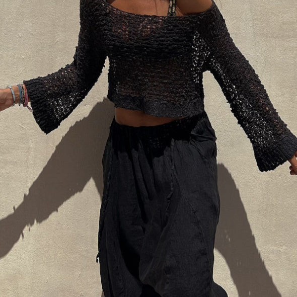 Stitching Hollow-Out Knitwear Dress Suit