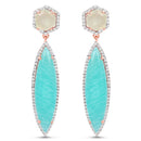 14K Rose Gold Plated 17.14 Carat Genuine Amazonite, Prehnite And White Topaz .925 Sterling Silver Earrings