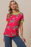 BiBi Big Tiger Print Jersey Contrast Ringer Top
