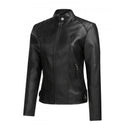 Womens Fashionable Short Washed-leather Zip-up Jacket