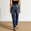 Fashionable And Versatile Womens Denim Jeans With A Dopamine Print
