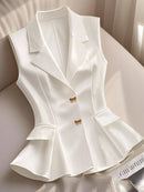 Waist-cinching Ruffled Hem Elegant Commuter Outer Vest