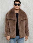 Mens Short Lapel-style Faux Fur Jacket Warm Outerwear