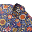Men's Hawaiian Shirt 1960s Vintage Kingfisher and Flowers Print Cotton Button-down Short Sleeve Aloha Shirt Kingfisher And Flowers By Nina Leth