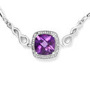 .925 Sterling Silver 10mm Cushion Cut Amethyst Gemstone and Diamond Accent Lariat 4â€-10â€ Adjustable Bolo Bracelet (H-I Color, SI1-SI2 Clarity)