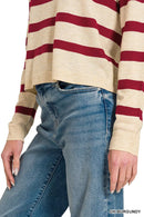 Zenana Lightweight Wool Blend Striped Round Neck Sweater
