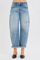 RISEN Full Size Slouchy Ankle Length Barrel Jeans with Cuffs Plus Size
