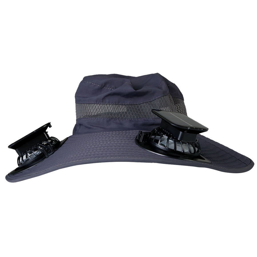 Outdoor Wide Brim Sun Hat With 2 Rechargeable Fans Solar Powered 3 Wind Speeds UPF50+ Breathable Waterproof Nylon Mesh Outdoor Hat For Hiking Camping