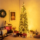 5/6/7/8/9 FT Pre-Lit Artificial Hinged Slim Pencil Christmas Tree