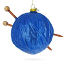 Blue Yarn Ball and Sticks Blown Glass Christmas Ornament