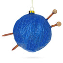 Blue Yarn Ball and Sticks Blown Glass Christmas Ornament