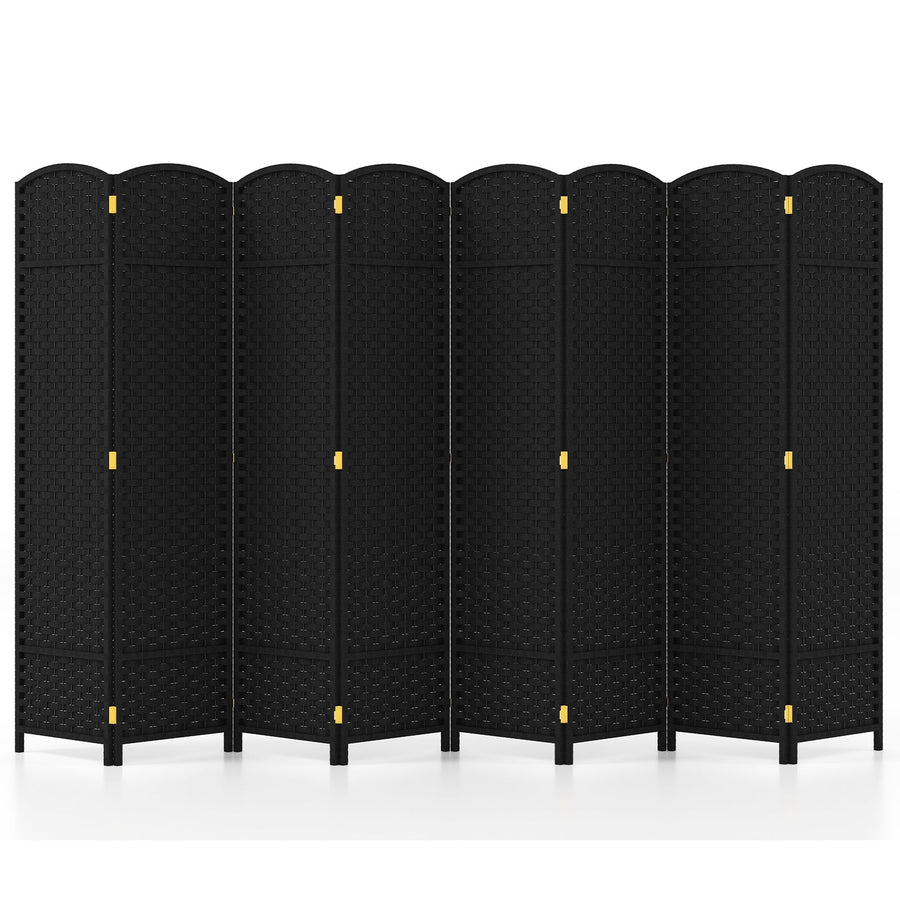 8-Panel Folding Room Divider with Hand-woven Texture and Wood Frame