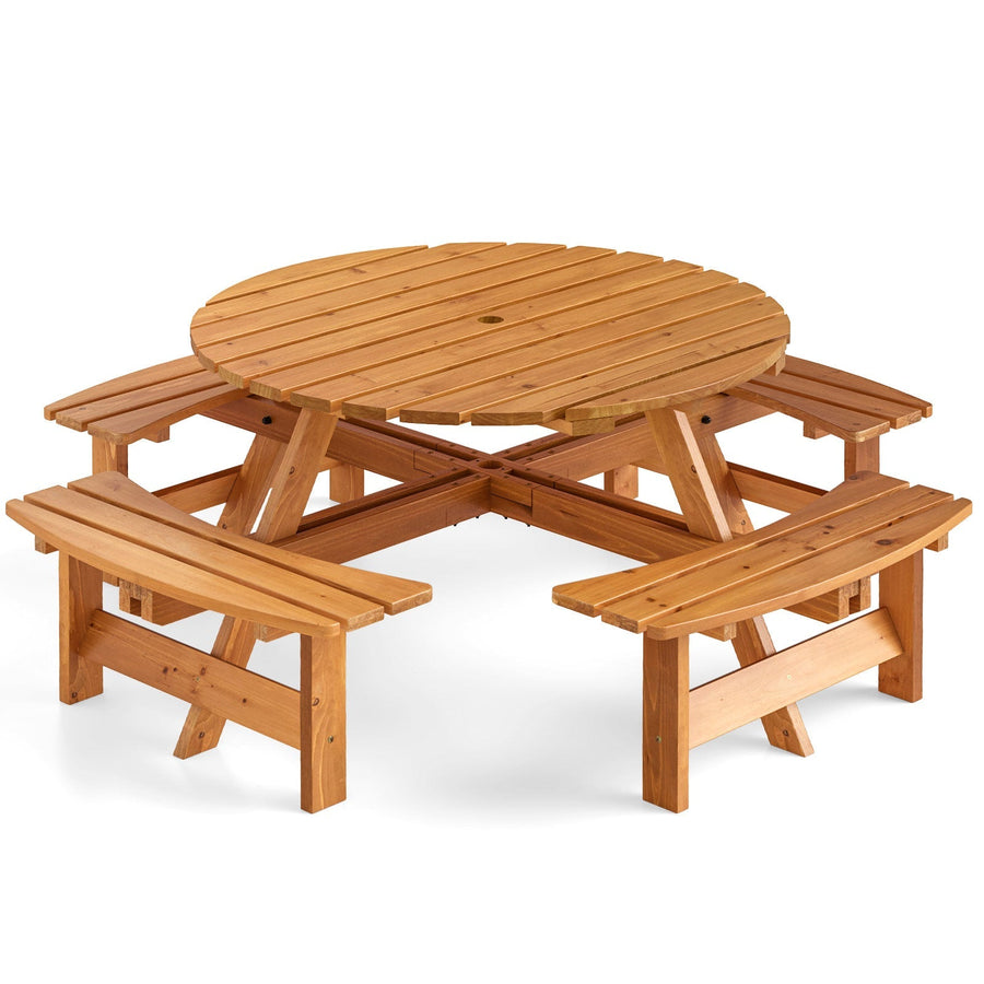 8-Person Round Picnic Table Set Circular Patio Dining Camping Table with Benches