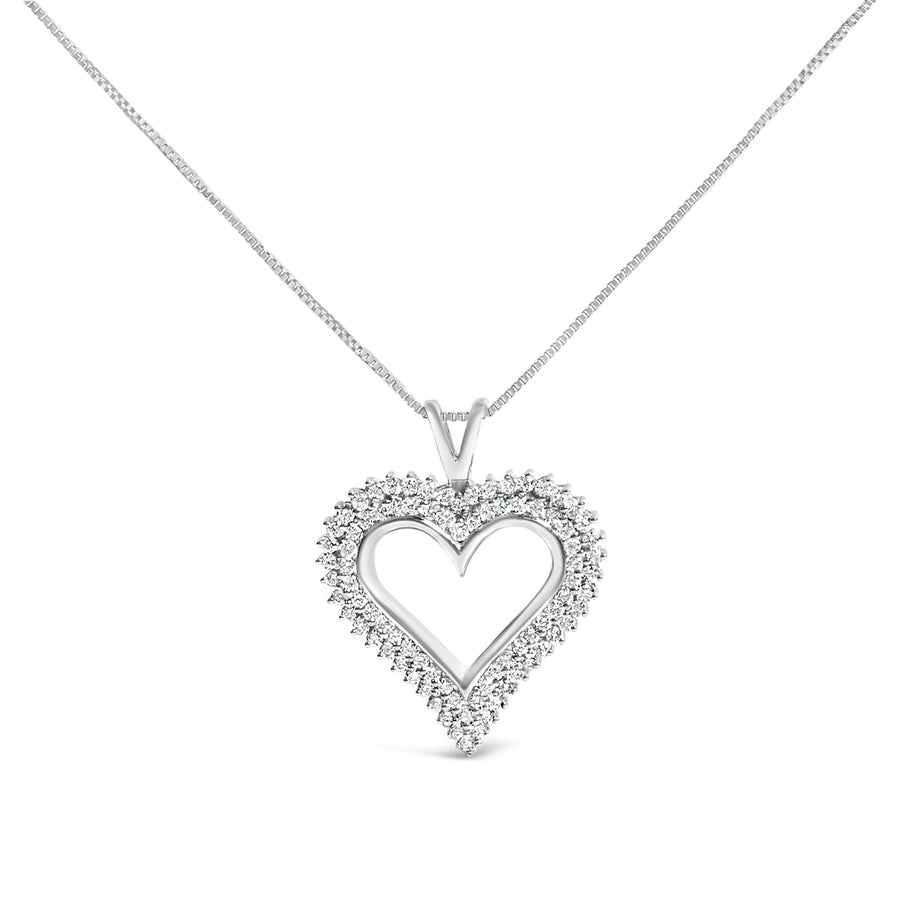 .925 Sterling Silver 1.00 Cttw Lab-Grown Diamond Open Heart Pendant Necklace (F-G Color, VS1-VS2 Clarity) - 18