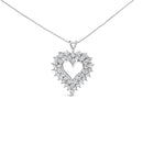 925 Sterling Silver 4.0 Cttw Diamond Two Row Open Heart 18" Pendant Necklace (I-J Color, I2-I3 Clarity)