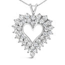 925 Sterling Silver 4.0 Cttw Diamond Two Row Open Heart 18" Pendant Necklace (I-J Color, I2-I3 Clarity)