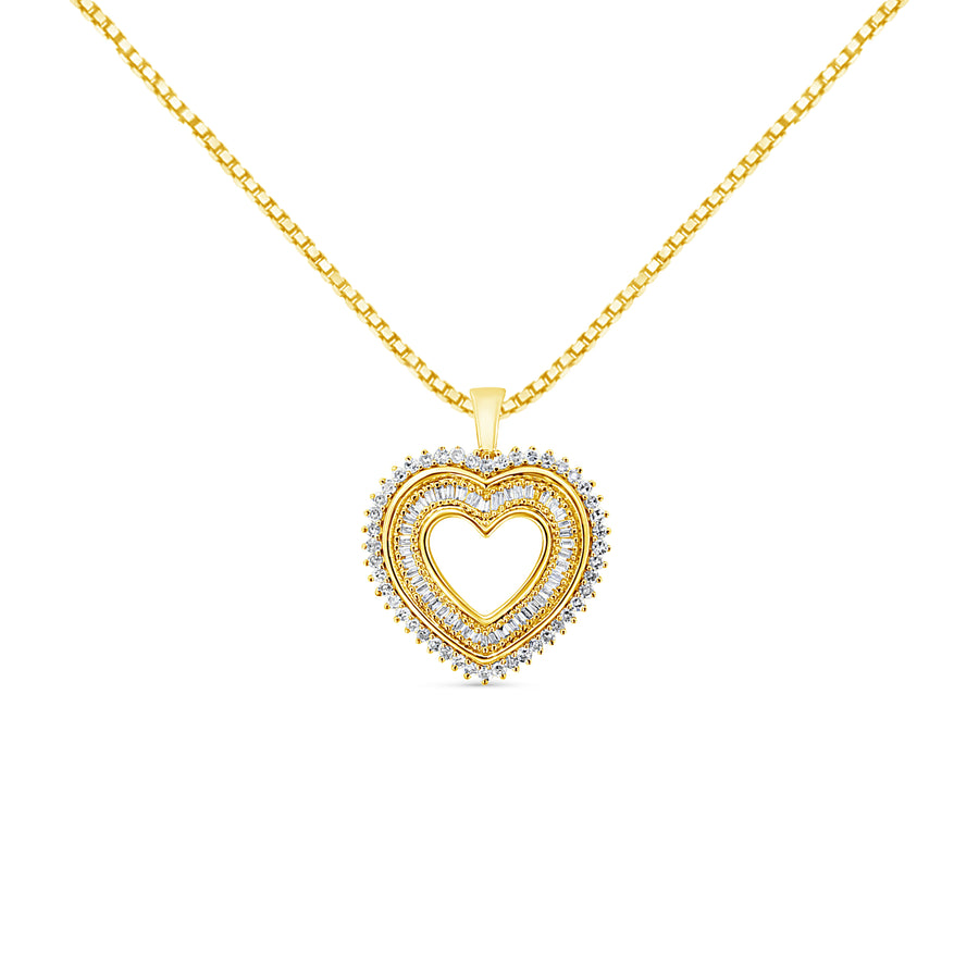 14K Yellow Gold Plated .925 Sterling Silver 1.0 Cttw Round and Baguette-Cut Diamond Composite Hearth 18