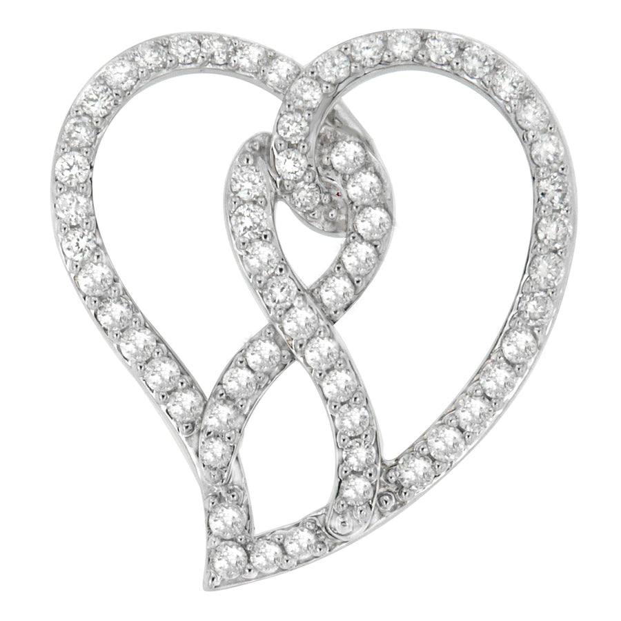 14K White Gold 1.0 Cttw White Diamond Awareness Ribbon & Open Heart 18