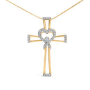 14K Yellow Gold Plated .925 Sterling Silver 1/6 Cttw Diamond Interlocking Heart and Ribbon Cross Pendant Necklace (H-I Color, I2-I3 Clarity) - 18" Inches