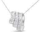 14K White Gold 1 1/2 Cttw Invisible Set Princess and Channel Set Baguette-cut Diamond Triple Curve Pendant Necklace (G-H Color, SI1-SI2 Clarity) - NO CHAIN INCLUDED