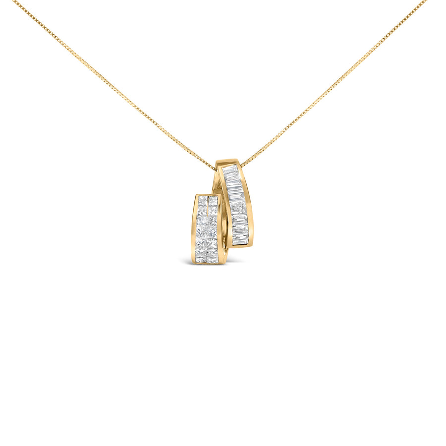14K Yellow Gold 1 5/8 Cttw Princess and Baguette Diamond Duo Bar Pendant Necklace (G-H Color, VS2-SI1 Clarity) - 18