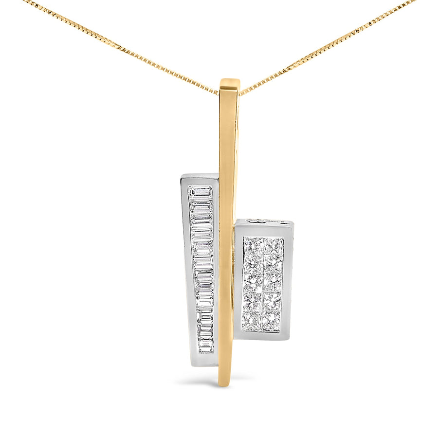 18K Yellow and White Gold 1 7/8 Cttw Princess Baguette Diamond Key Shaped 18