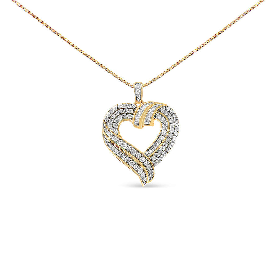 14K Yellow Gold Plated .925 Sterling Silver 1.00 Cttw Baguette Diamond Composite Open Heart 18